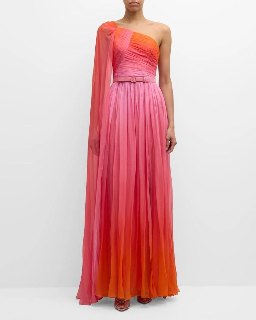 Zuhair Murad Miami Gradient Chiffon One-Shoulder Cape Gown 2