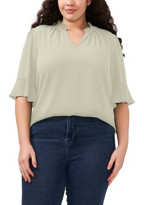 CeCe Plus Size Elbow Sleeve Shirred Ruffle Blouse 1