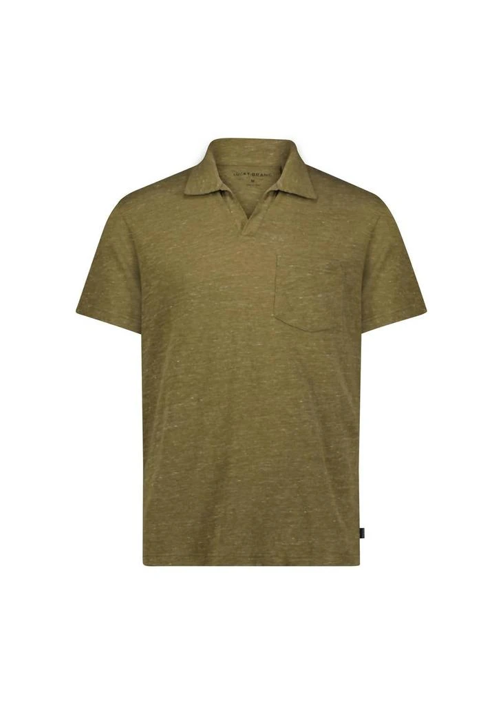 Lucky Brand Linen Short Sleeve Johnny Collar Polo In Olive 2