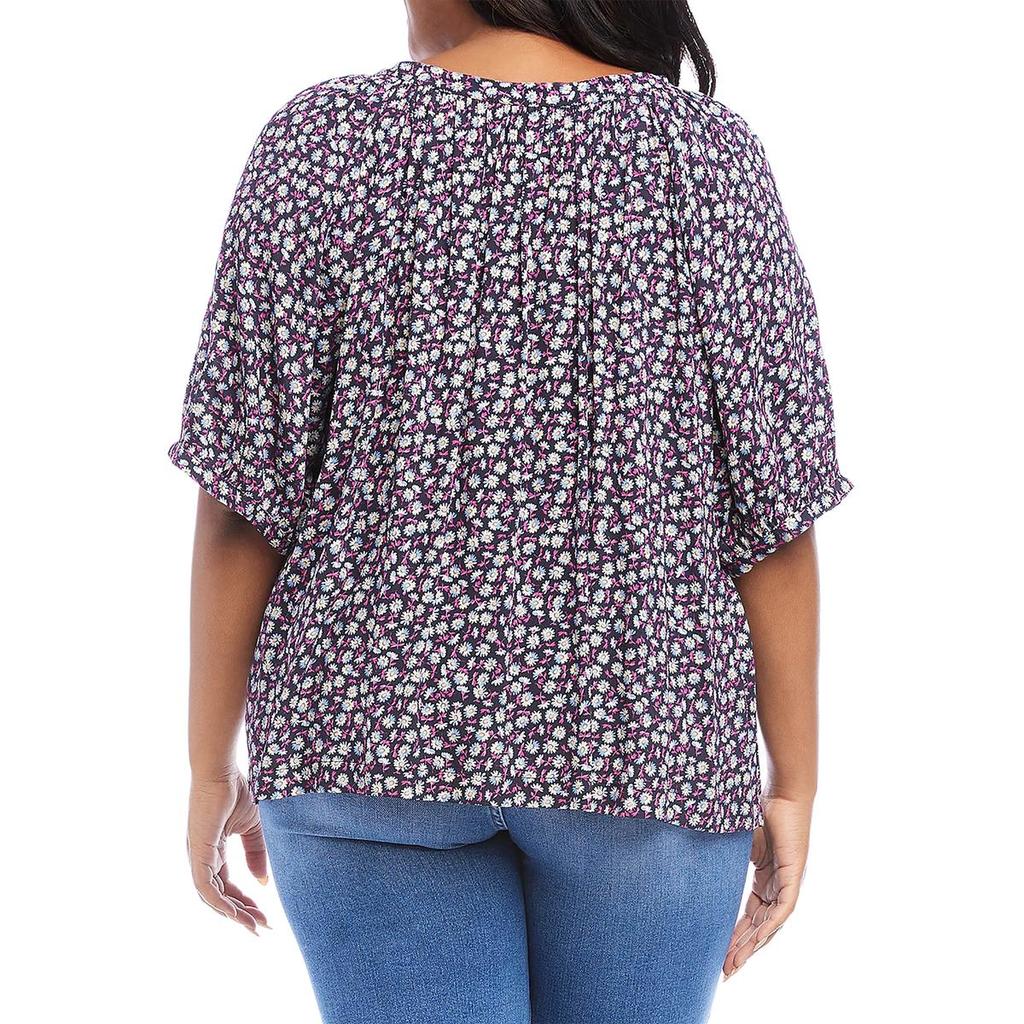 Karen Scott Plus In Full Bloom Womens Floral Print Viscose Peasant Top