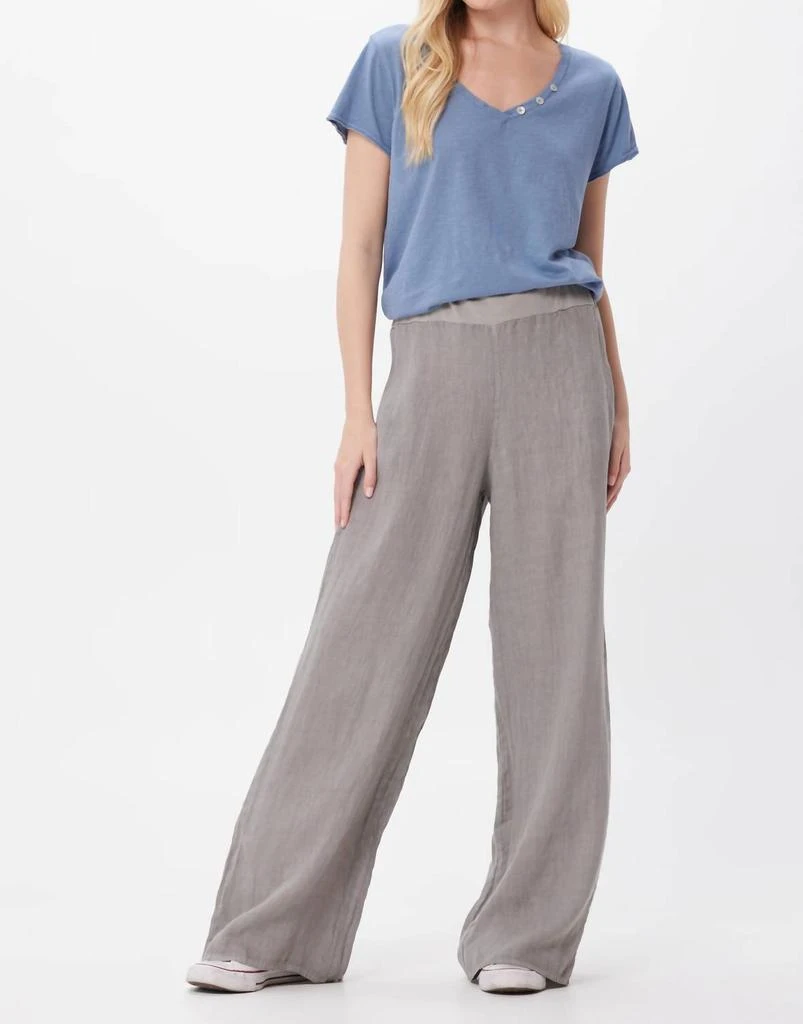 SUZY D Sultan Linen Palazzo Pants In Light Grey 1