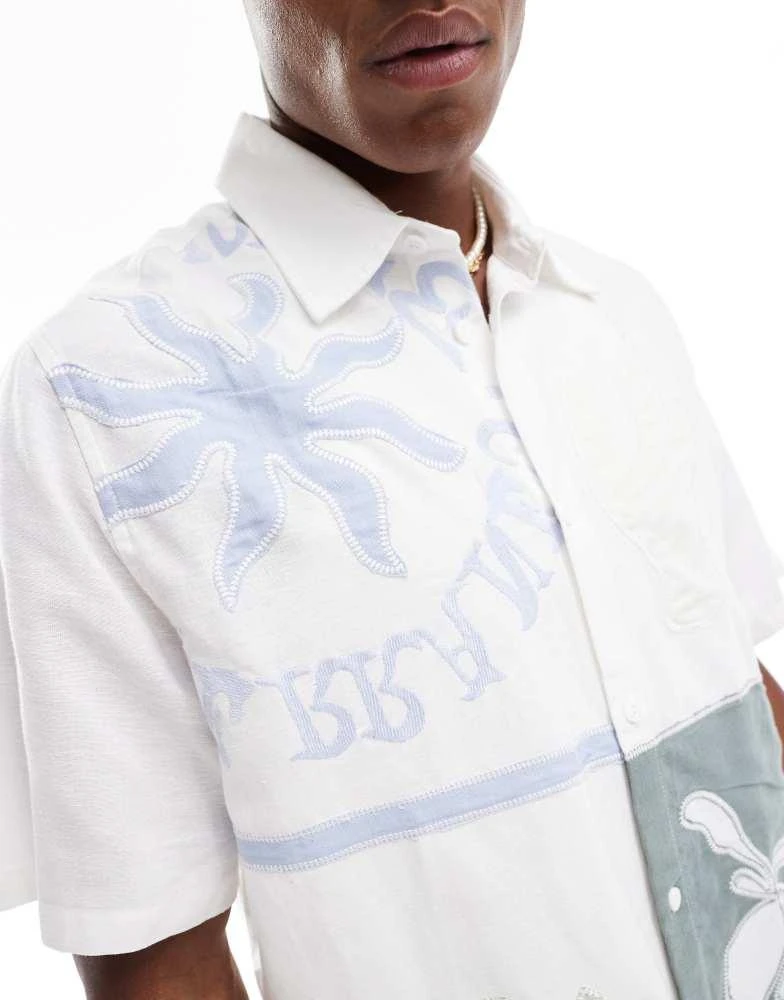 Bershka Bershka patch printed shirt in sage and white 3