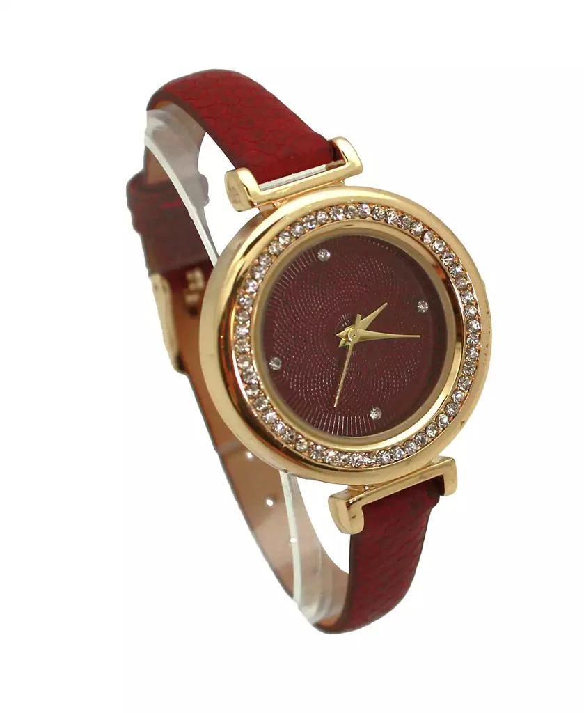 Olivia Pratt Burgundy Thin Solid Color Strap and Rhinestones Women Watch 3