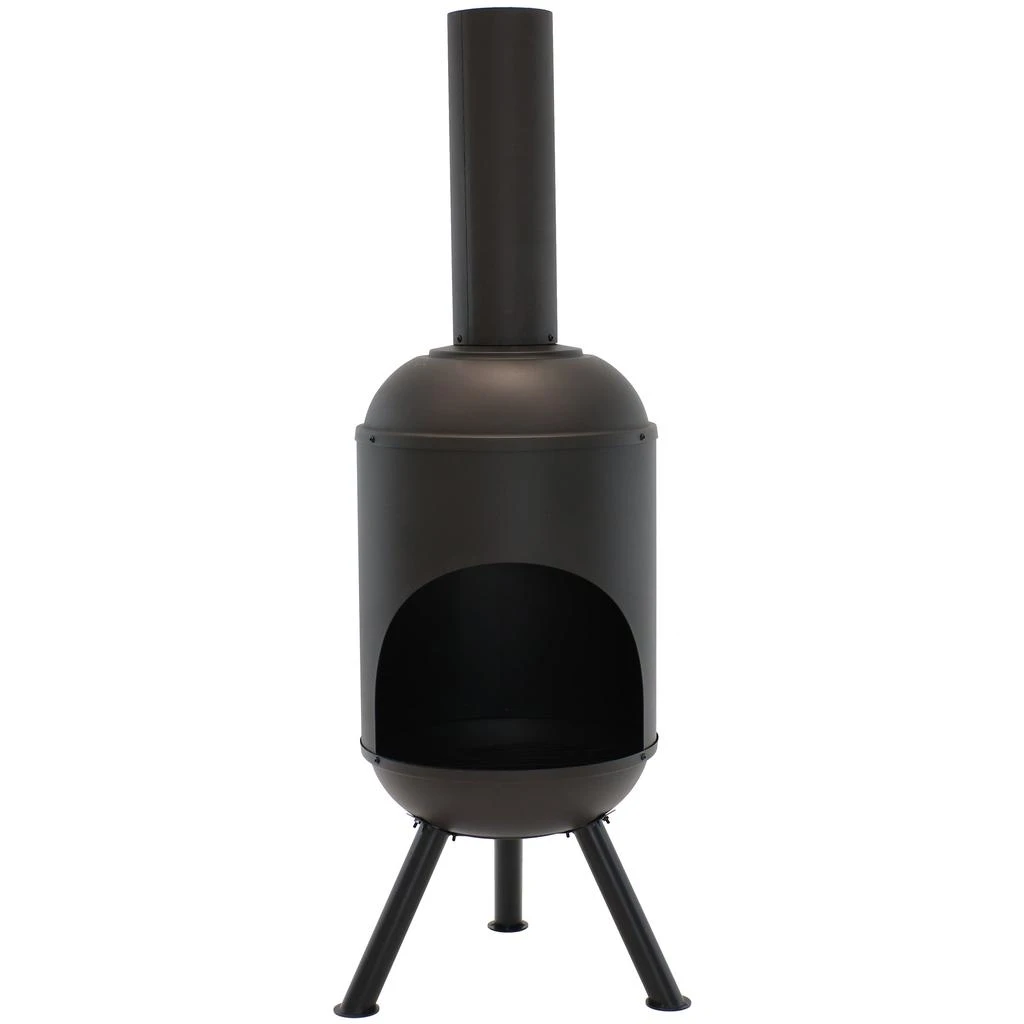Sunnydaze Outdoor Backyard Patio Modern Steel Wood-Burning Fire Pit Chiminea with Wood Grate - 5' - Black 1