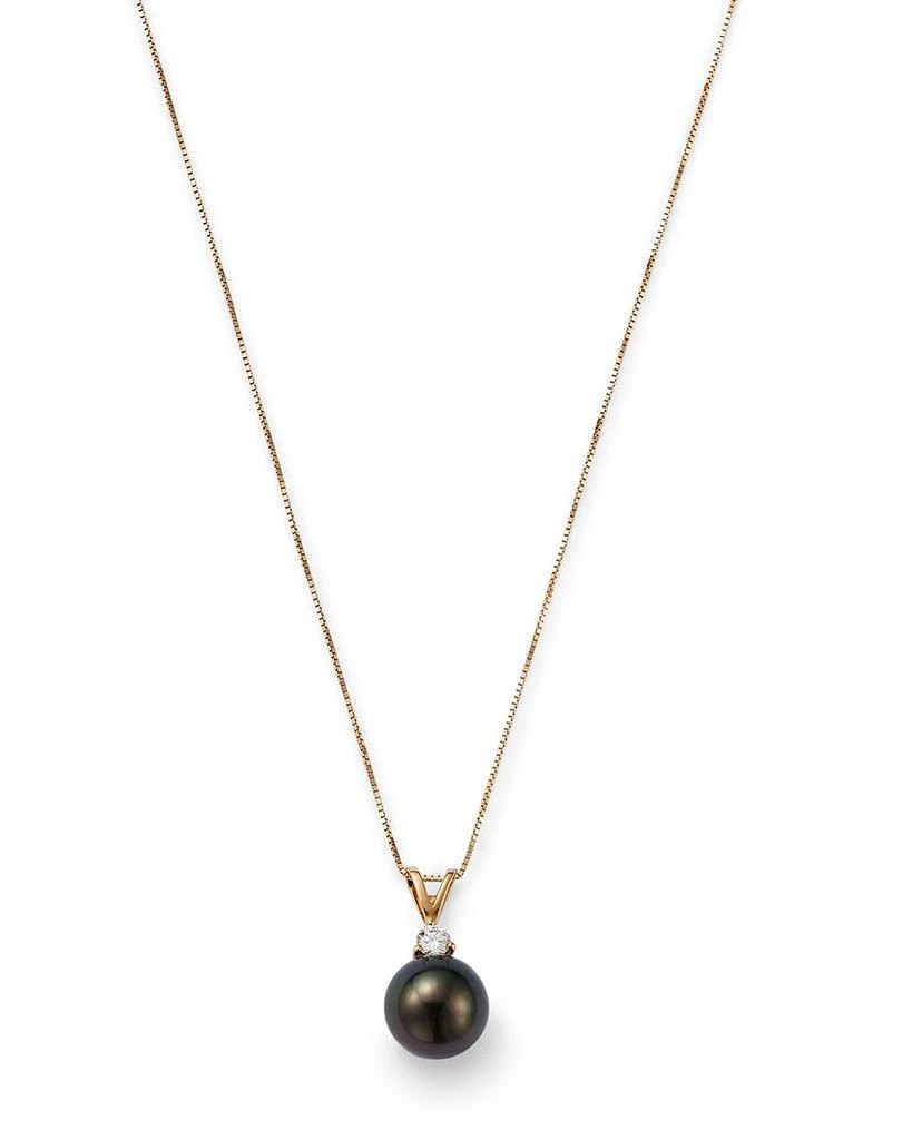 Bloomingdale's Fine Collection Tahitian Black Cultured Pearl & Diamond Pendant Necklace in 14K Yellow Gold, 18" - Exclusive 1