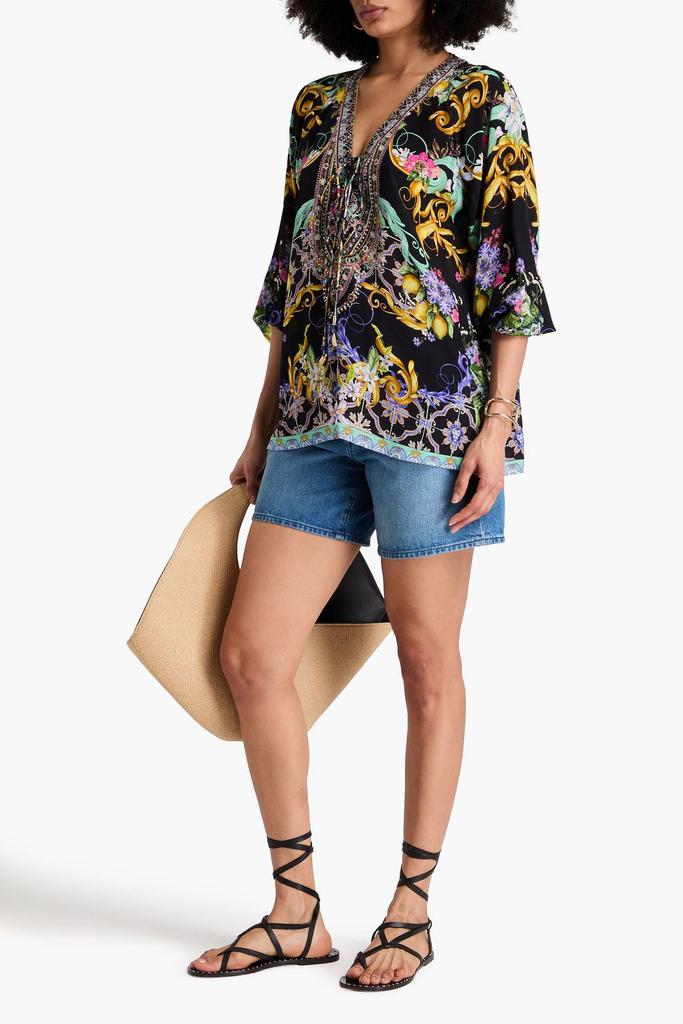 Camilla Crystal-embellished floral-print silk crepe de chine blouse