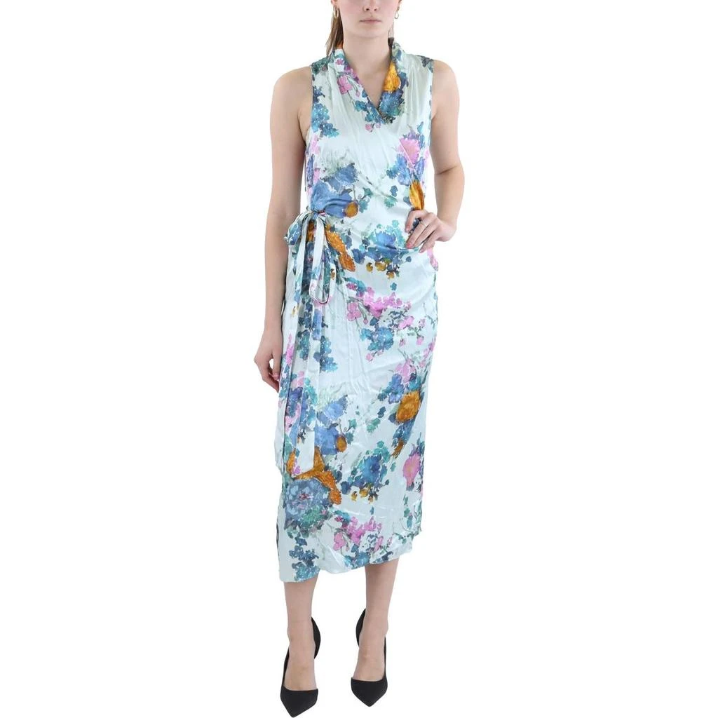Vince Womens Floral Print Sheath Wrap Dress 1