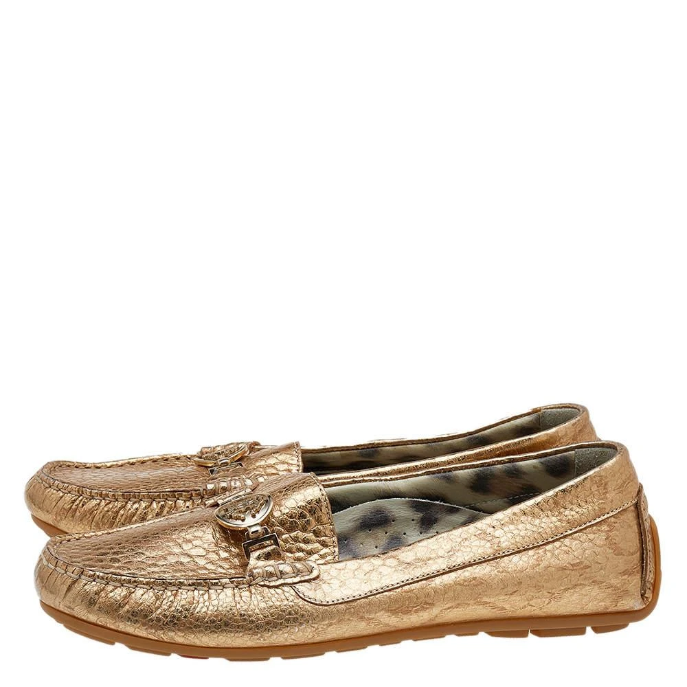 Roberto Cavalli Roberto Cavalli Metallic Gold Iridescent Effect Leather Embellished Slip On Loafers Size 39 4