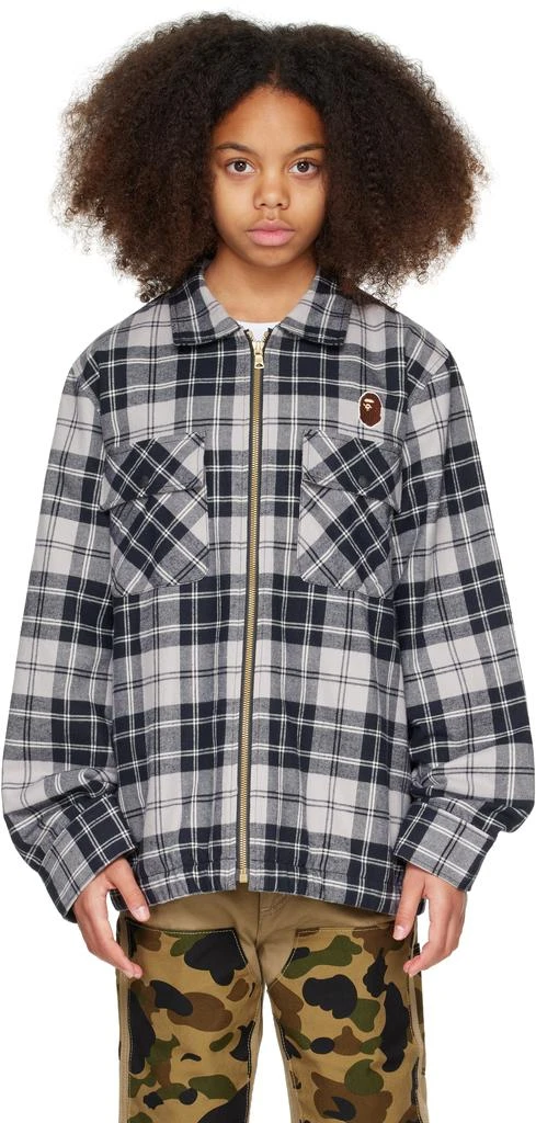 Bape Kids Gray Check Ape Head Patch Zip Jacket 1