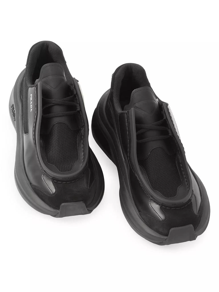 Prada Systeme Brushed Leather Sneakers with Bike Fabric 3