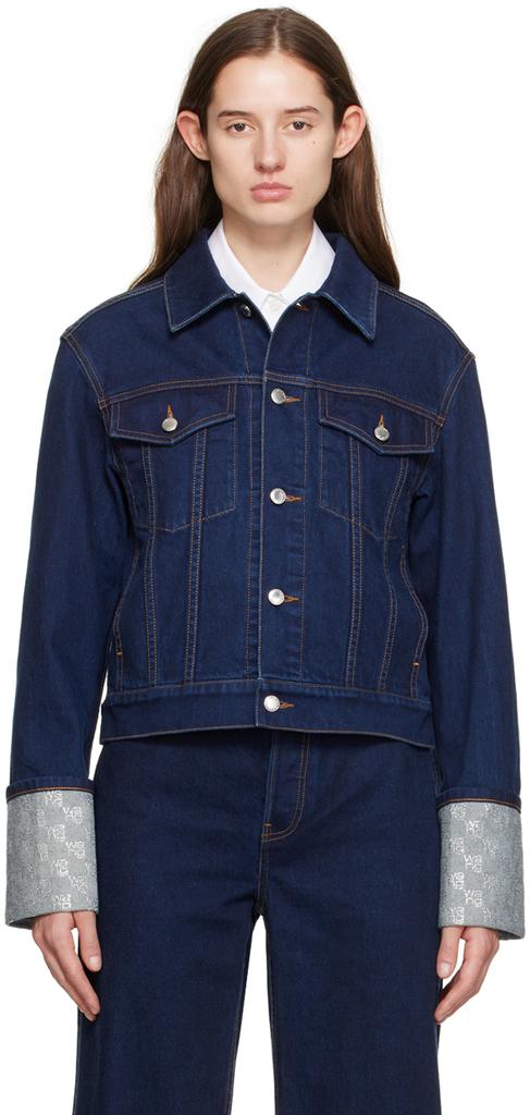 Alexander Wang Indigo Crystal Cuff Denim Jacket