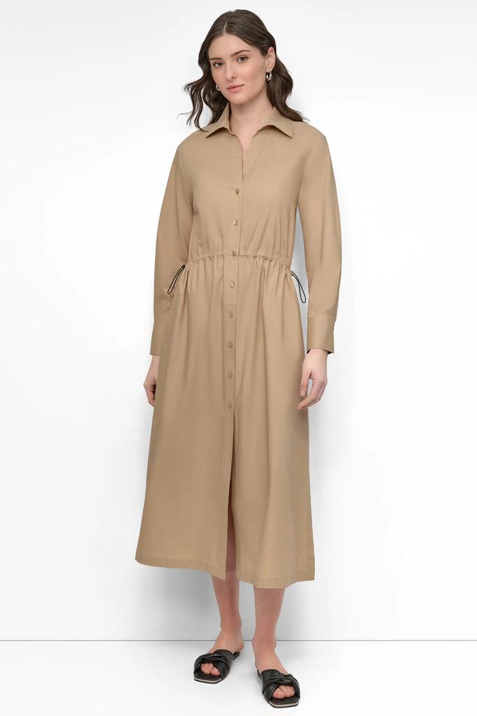 DKNY POPLIN LONG SLEEVE SHIRT DRESS WITH ADJUSTABLE WAIST