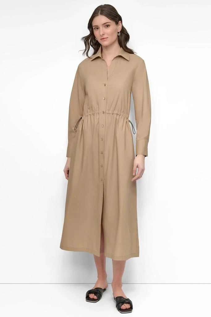 DKNY POPLIN LONG SLEEVE SHIRT DRESS WITH ADJUSTABLE WAIST 1