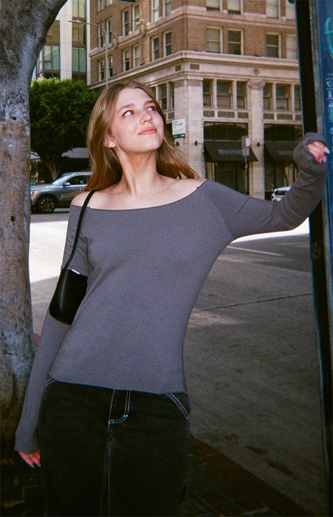 John Galt Gray Bonnie Off-The-Shoulder Top