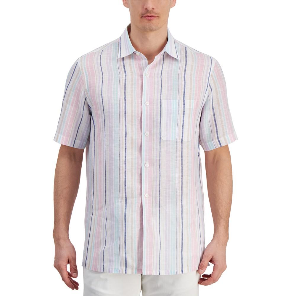 Club Room Men's Dart Striped Short-Sleeve Linen Shirt, Created for Macy's