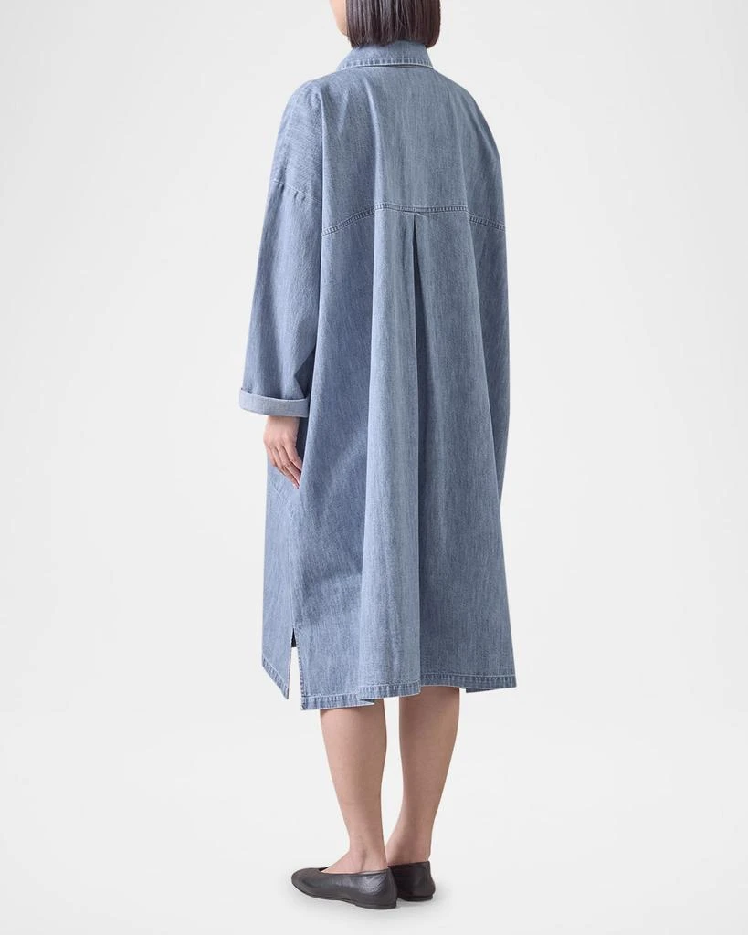 Eskandar Denim Wide A-Line Back-Pleat Shirtdress With Collar 3