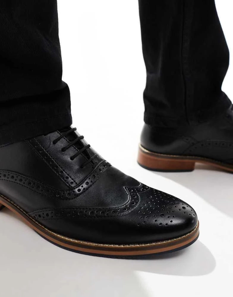 ASOS ASOS DESIGN brogue shoes in black leather with natural sole and colour details 3