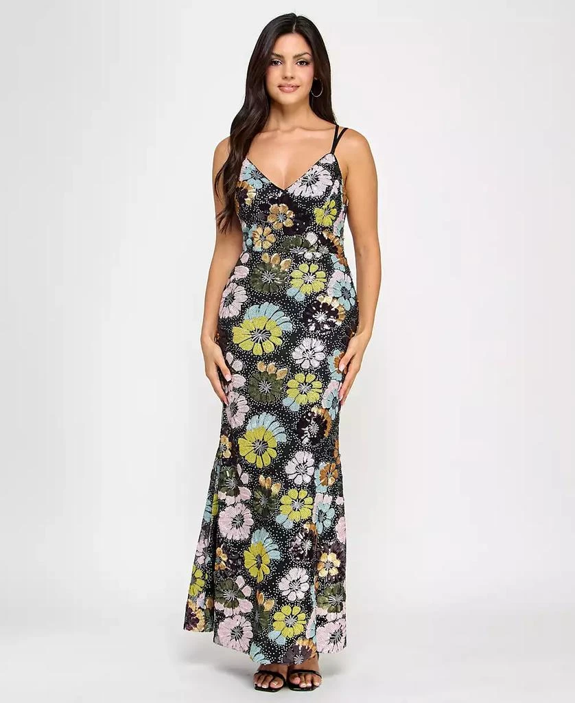 Morgan & Company Juniors' Floral Sequin V-Neck Sleeveless Gown 1