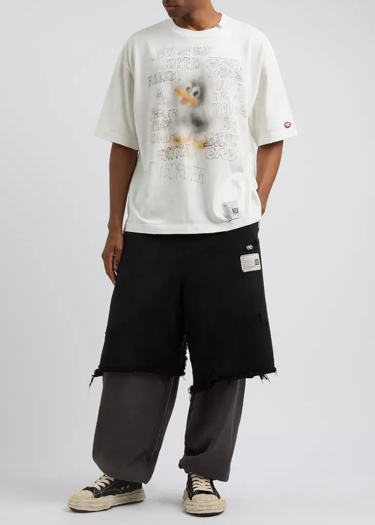 Maison MIHARA YASUHIRO Shorts-layered distressed cotton sweatpants  4