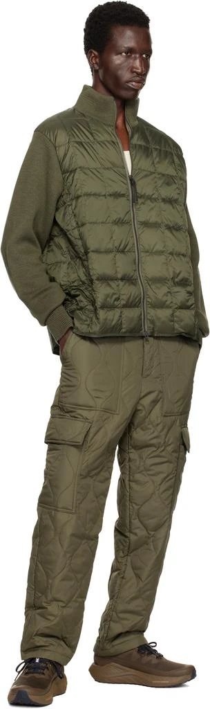 Taion Khaki Basic High Neck W Zip Knit Sleeve Down Jacket 4