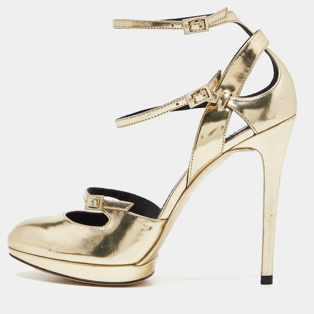 Brian Atwood Brian Atwood Gold Laminated Leather Slingback Pumps Size 37