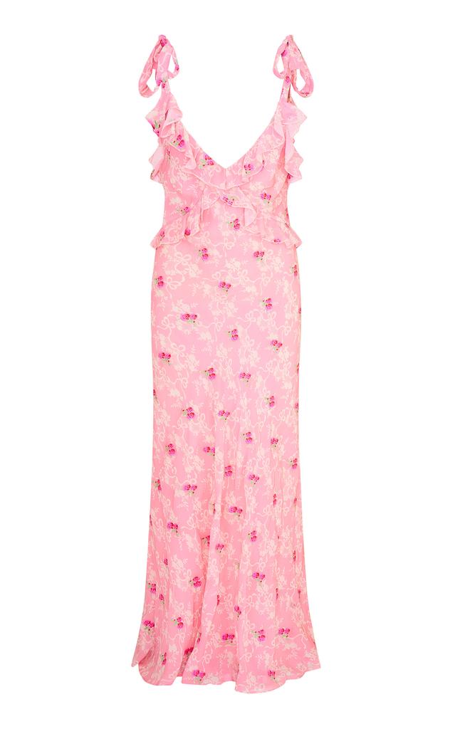 LoveShackFancy LoveShackFancy - Orcene Ruffled Chiffon Midi Dress - Pink - US 2 - Moda Operandi