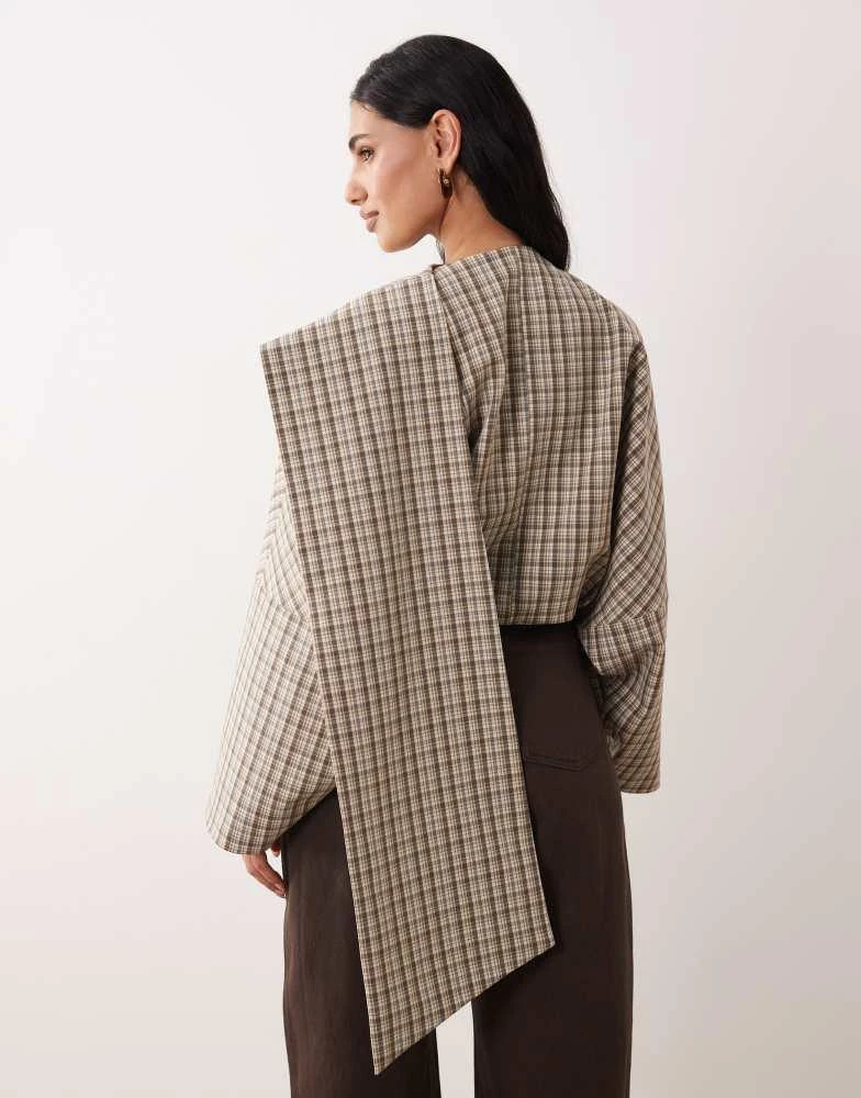 ASOS ASOS DESIGN wrap scarf batwing jacket in ecru micro check 4