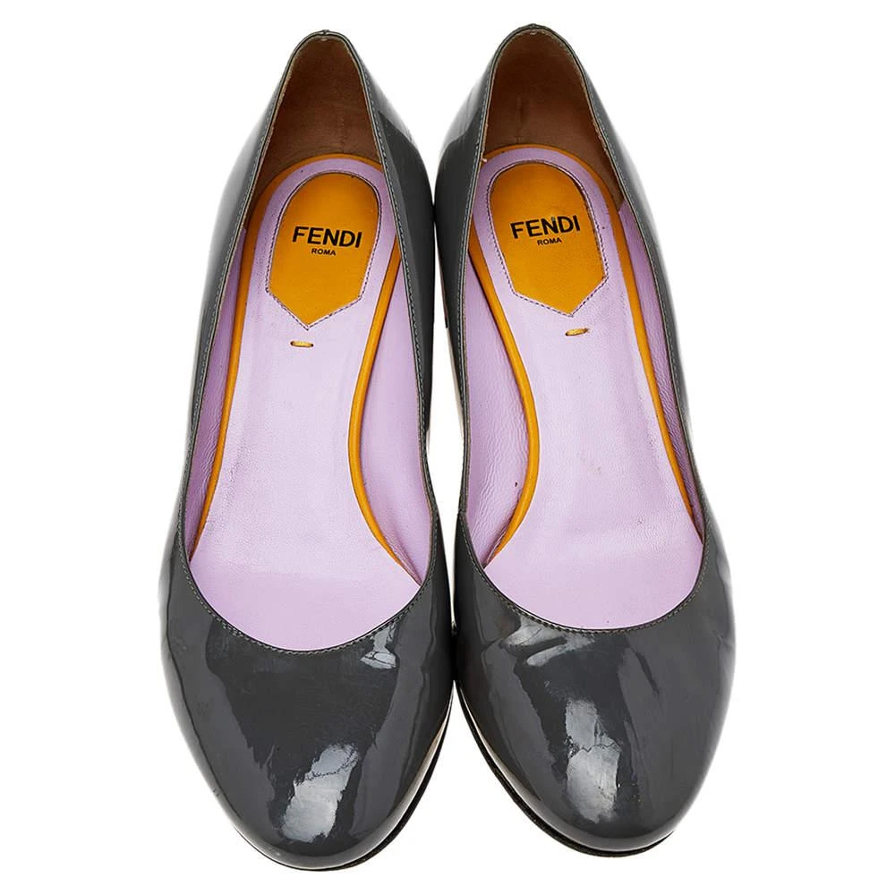 Fendi Fendi Grey/Purple Patent Leather Block Heel Pumps Size 37 3