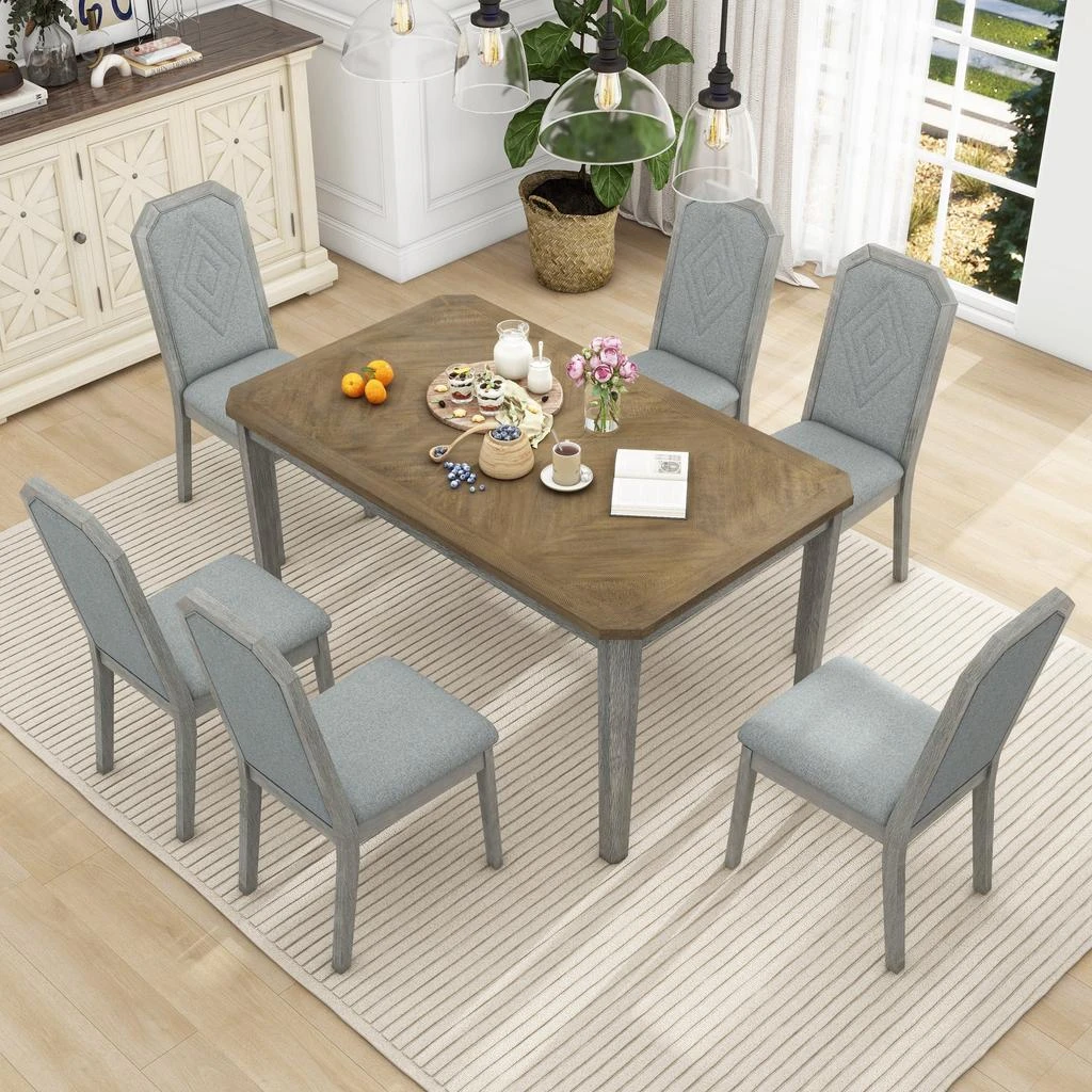 Streamdale Furniture Streamdale 7-Piece Farmhouse Dining Set Classic Rustic Table and 6 high-back design Chairs for Dining Room 5