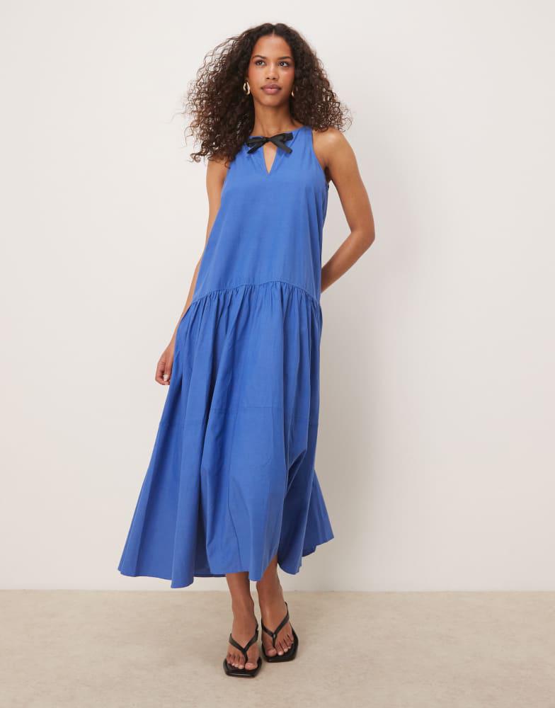 Ghospell Ghospell tiered midi dress with contrast bow in blue