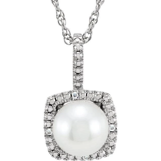 Pompeii3 Sterling Silver 7mm Freshwater Cultured Pearl 
.015 CTW Diamond 18" Necklace