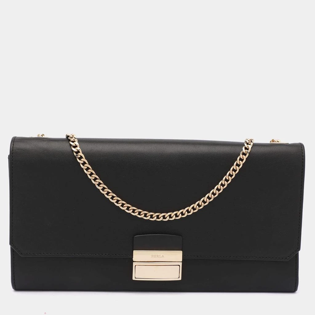 Furla Furla Black Leather Push Lock Flap Crossbody Bag 1