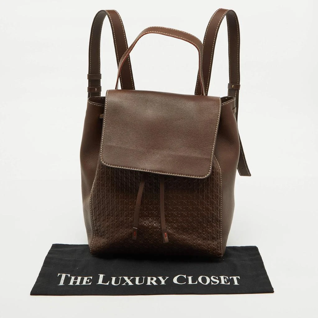 CH Carolina Herrera CH Carolina Herrera Brown Monogram Embossed Leather Flap Backpack 9