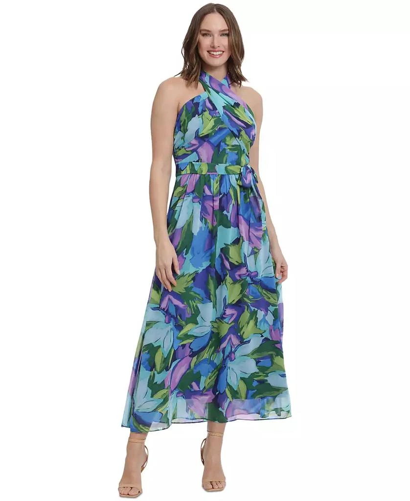 London Times Petite Printed Wrap-Neck Maxi Dress 1