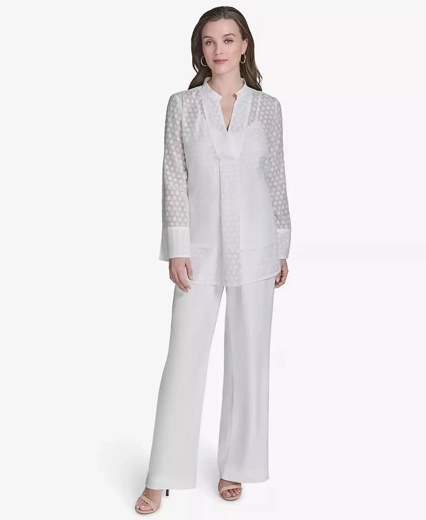 HALSTON Women's Dot Texture Long-Sleeve Blouse 4