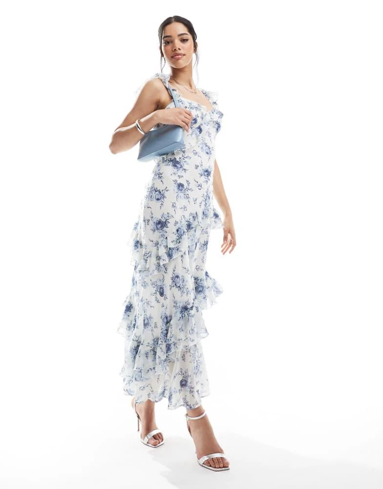 navy blue dress for baby girl Acne Studios Asymmetric Layered Ruffled Chiffon Midi Dress - Black main image 0