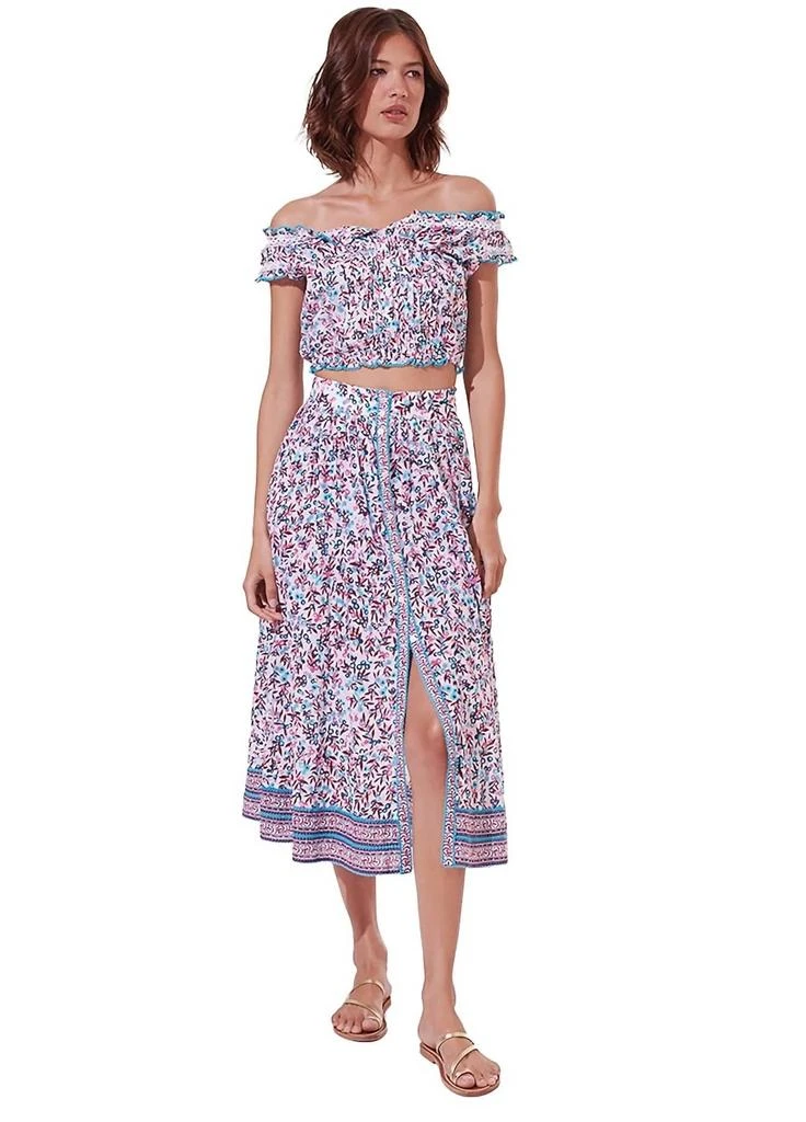 Poupette St Barth Reine Midi Skirt In Aqua Blueberry 3