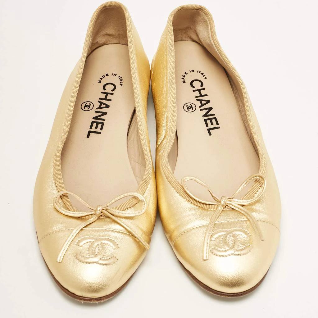 Chanel Chanel Gold Leather Cap Toe CC Bow Ballet Flats Size 35.5 4
