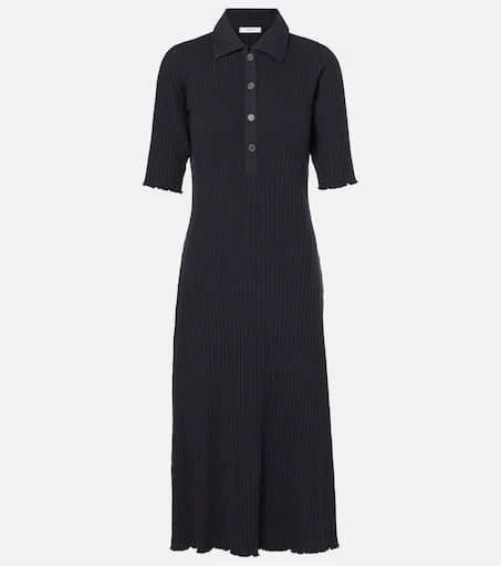 Vince Ribbed-knit cotton-blend polo dress 1
