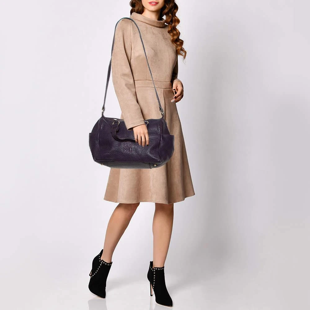 Carolina Herrera Carolina Herrera Dark Purple Grained Leather Boston Bag 2