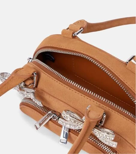 Self Portrait Embellished bow-detail suede shoulder bag 3