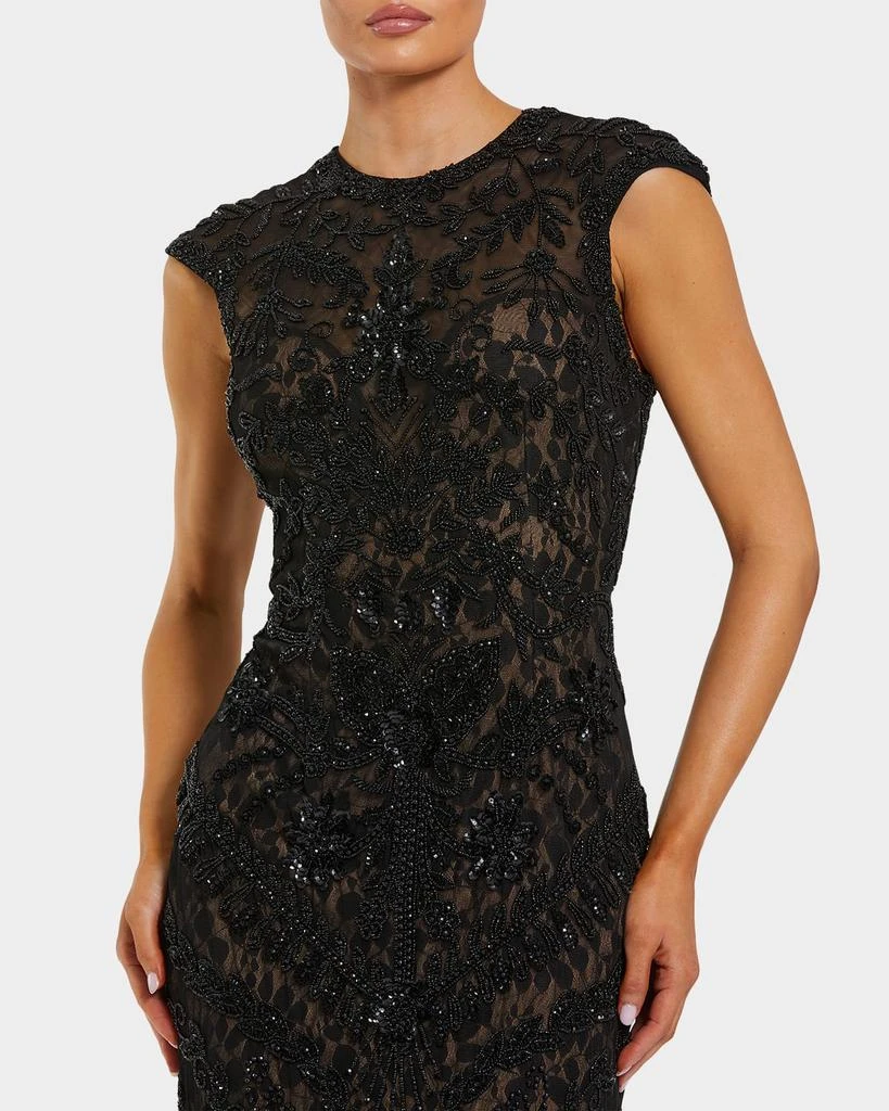 Mac Duggal Beaded Lace Cap-Sleeve Column Gown 2