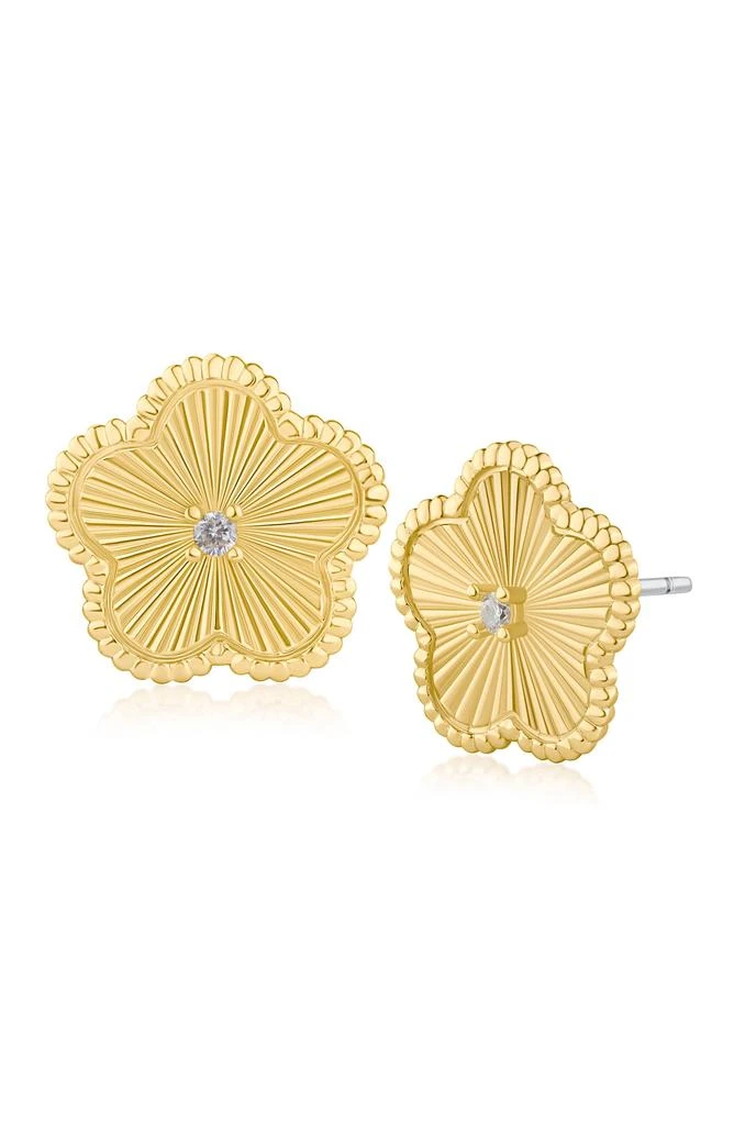 Kenneth Jay Lane Cubic Zirconia Textured Clover Stud Earrings