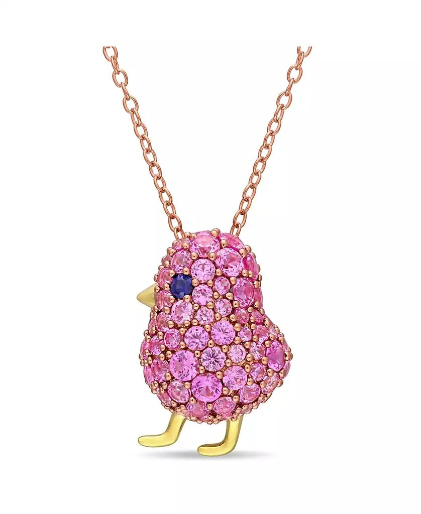 Macy's Lab Grown Blue and Pink Sapphire (2 3/8 ct. t.w.) Chick Bird Necklace in 18k Two-Tone Over Sterling Silver 1