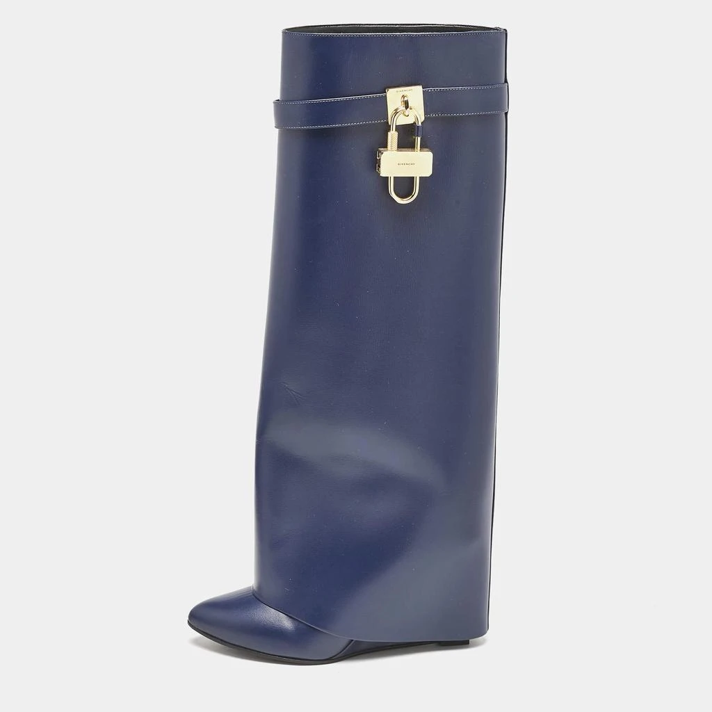 Givenchy Givenchy Navy Blue Leather Shark Lock Knee Length Boots Size 39 1