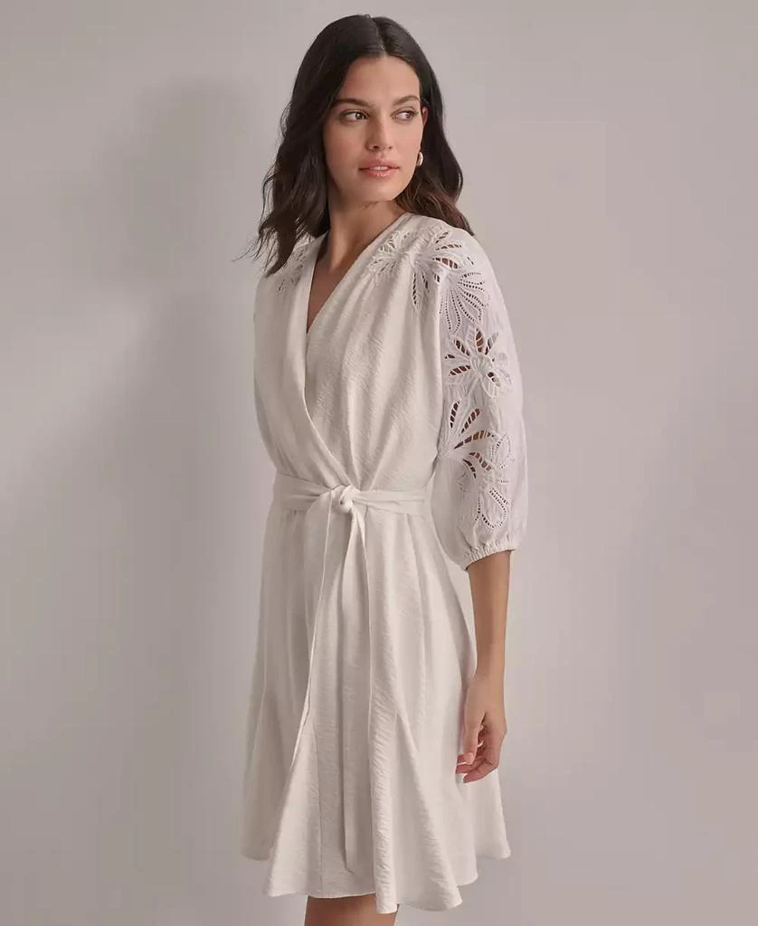 DKNY Women's V-neck Embroidered-trim Belted Dress 2