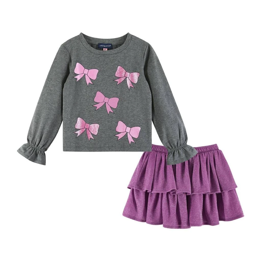 Andy & Evan Andy & Evan - Bows Graphic Top & Glitter Skirt Set 4