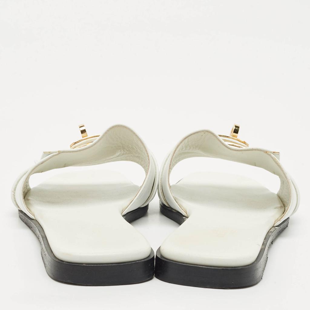 HERMES ジュリア38.5 Hermes Hermès White Leather Giulia Flat Sandals Size 38.5 - Shoes
