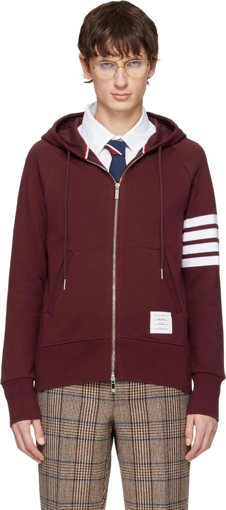 Thom Browne Burgundy Classic Loopback 4-Bar Full Zip Hoodie 1