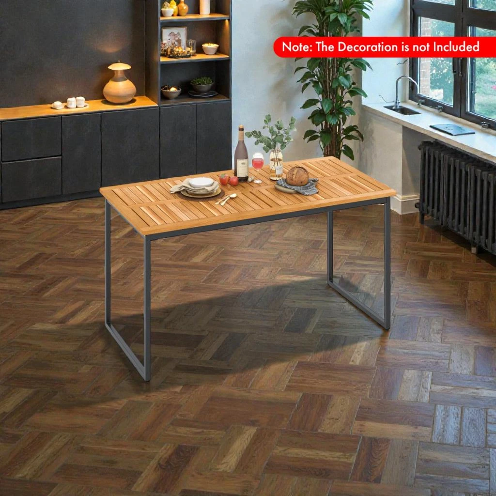 Hivvago Slatted Acacia Wood Dining Table for 6 with Built-in Umbrella Feature 2